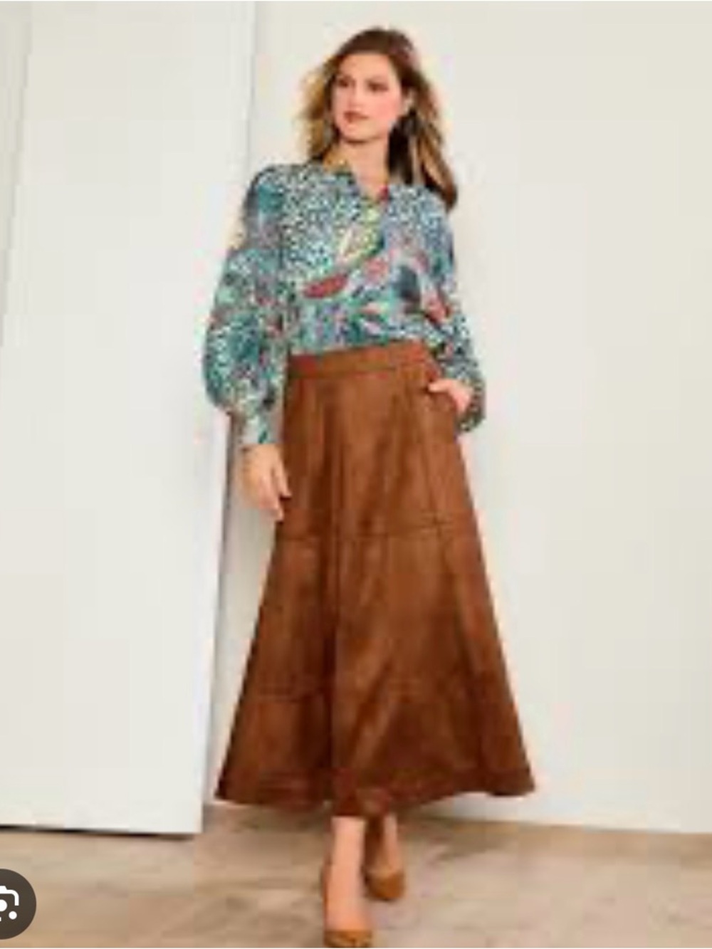 Brown A-Line Maxi Skirt - Womens Suede Look Skirt